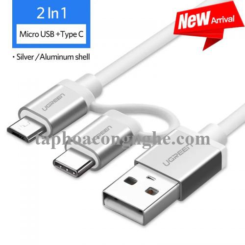 Ugreen 20871 0.5M màu trắng Dây USB 2.0 sang Type-C đầu nhôm US177 30020871